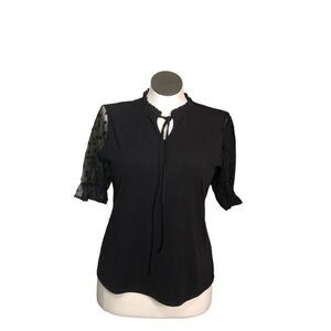 B Brand Polka Dot Mesh Puff Sleeve Blouse Black Size M